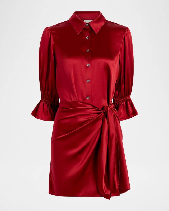 Fabbie Draped Mini Silk Shirtdress